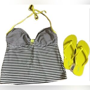 Old Navy Striped Halter Tankini Top size L with matching NWT Flip Flops size 9